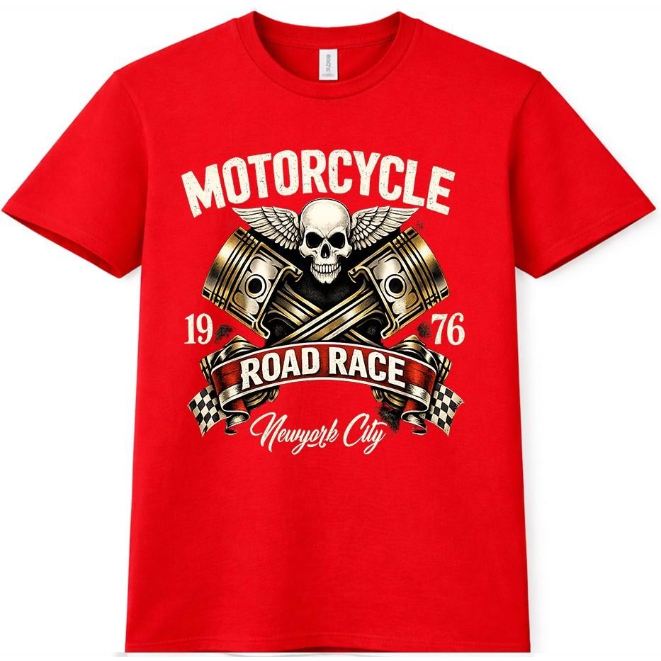 Skull Motorcycle Racing T Shirt Vintage Biker Chopper Racer Graphic Rider Tee S