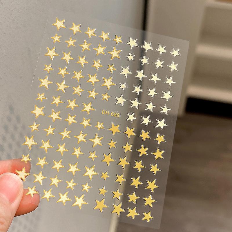 Simple Laser Silver Star Nail Art Stickers Holographic Colorful Self-Adhesive Star Decal Diy Manicure Star Slider