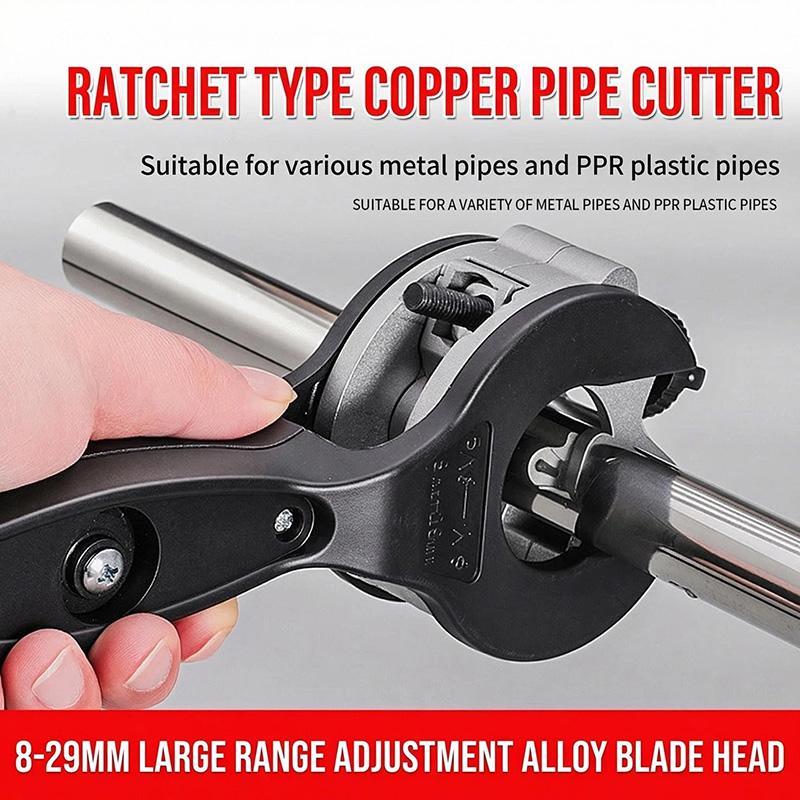 Ratchet Tube Cutter - Versatile Hand Tool for Copper, Aluminum, Iron, Stainless Steel, PPR & PE Pipes