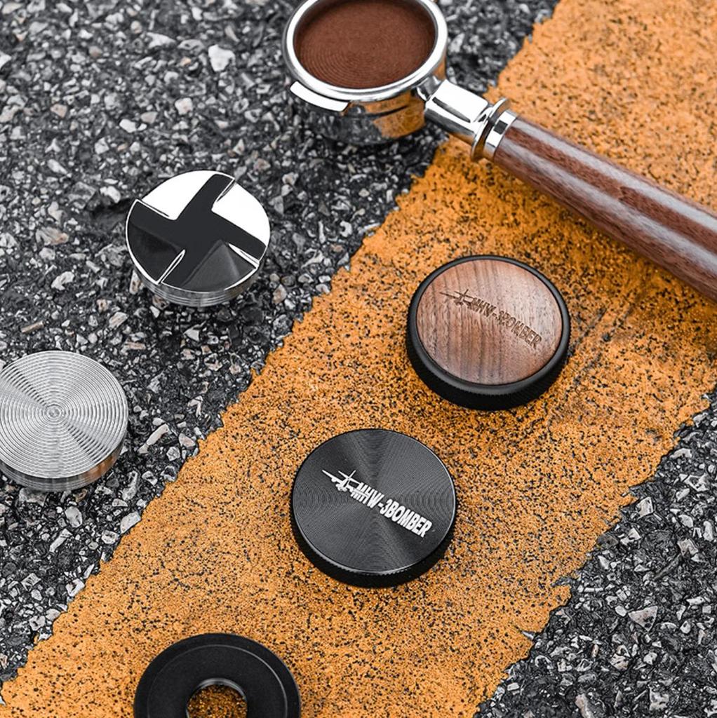 MHW-3BOMBER CD Series Coffee Grinder, Four-Rotor Tamper, Italian Espresso Tamper, Wooden Lid, Black, 58mm, for Home Use