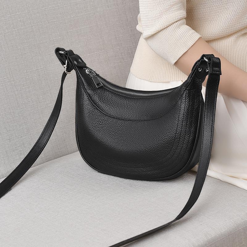 French Style Genuine Leather Hobo Bag Luxury Top Layer Cowhide Shoulder Crossbody Bag for Women