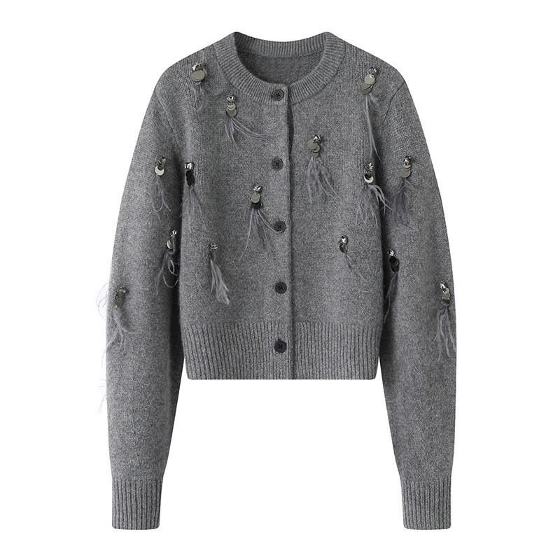 Women's Knitted Sweater New Sequined Long-sleeved Short Jacket Knitted Cardigan Women's
