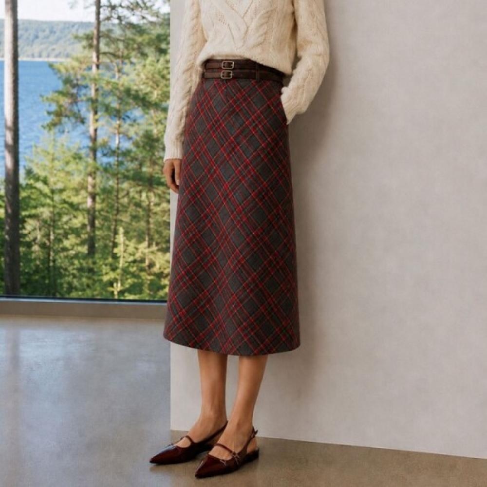 Lor Seoul Belted Tartan Check Long Skirt Pvsk260406