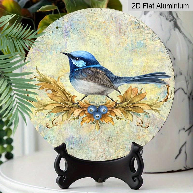 2D Flat Aluminum Wall Art in Vintage Blue Bird Design Rustic Farmhouse Style 7.87 Inches X 7.87 Inches Perfect for Gardens, Farmhouses, Cafes, Front