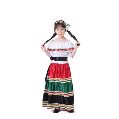 Children's Mexican Long Skirt Stage Performance Costume Children's Day Mexican Little Girl National Performance Costume