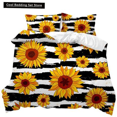 Solros Påslakanset Flickigt Gult Blommigt Tryck Twin Täcke Överdrag Kvinnor Blommande Blommor Polyester Sängklädesset King Size