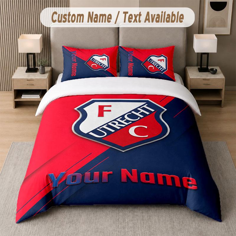 Custom Bedding Set FC Utrecht Pattern, Print Name Text 1 Duvet Cover plus 2 Pillowcases Home Textile