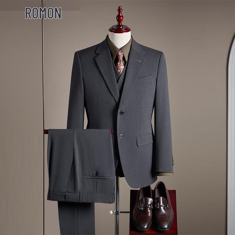 ROMON Men s Italian Milan Eye Pinstripe 3-Piece Suit Set 38