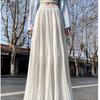 Spring Summer Women Skirts Vintage High Waist Elastic Patchwork Long Cake A-line Skirt Long Skirts for Women