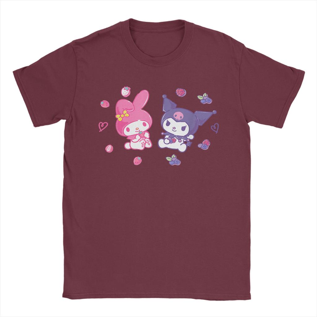 Casual Kuromi and My Melody Berries TShirt for Unisex Round Collar Cotton T Shirts  Short Sleeve Tees Big Size Clothes