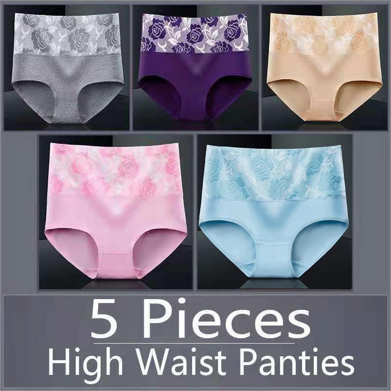 5pcs Women's Panties Pure Cotton Breathable High Waisted Panties Women's Plus Size Underwear
