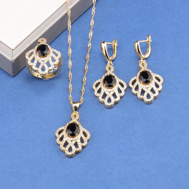 Unique  Gold Plated Wedding Accessories Big Jewelry Sets Colorful Zircon Bridal Necklace And Earrings Ring For Women Gift