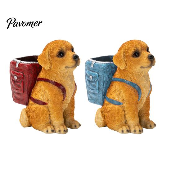 Hand Painted Dog Stationery Holder Golden Puppy Backpack Pen Holder, Cute Animal Storage Ornament, Resin Desktop Organizer, for Office And Study Craft