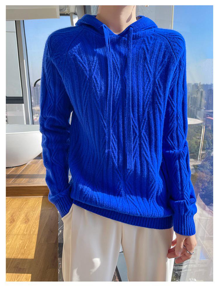 Women's Wool Jacquard Hoodie - Loose Fit Lazy Style, Hooded Pullover Sweater 2025.