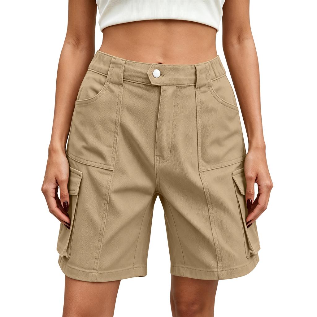 Womens Shorts High Waisted Cargo Shorts With 6 Pockets Elastic Summer Casual Shorts