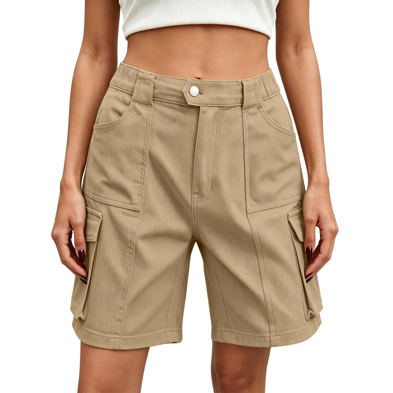

Women High Waist Casual Cargo Shorts with Multiple Pockets Loose Fit Zipper Fly Button Closure Summer Outdoor Wear XL хакі
