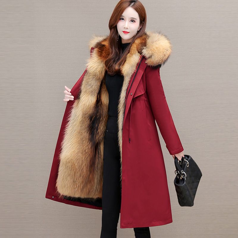 High Quality Middle-Aged Mom Winter Parka With Detachable Liner Thick Plush Imitation Fox Fur Warm Cotton Coat New Style