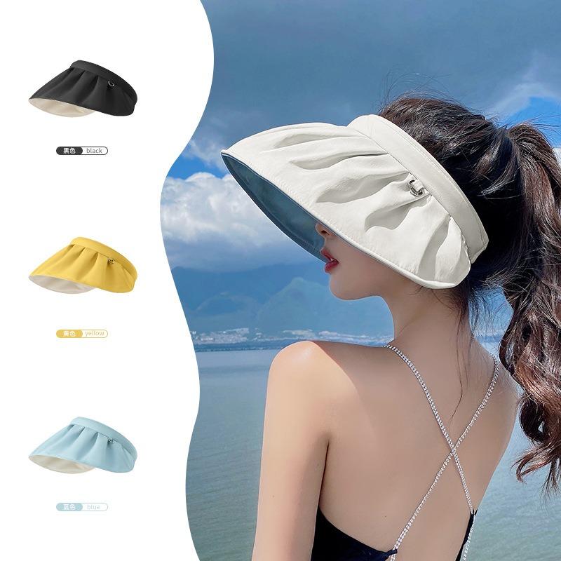 Sun Hat Women's Summer UV Protection Beach Sun Hat Cycling Empty Top Big Brim Face Covering Sun Hat Shell Hat