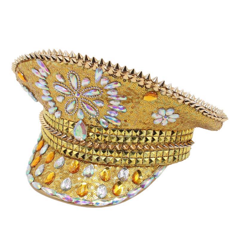 Diamond Bridal Wedding Hat Gold Photography Big Cap Party Flat Top Catwalk Cap Festival