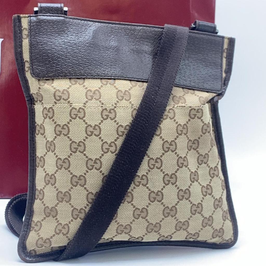 Gucci GG Canvas 27639 Shoulder Bag Crossbody Sacoche Pouch Leather Brown Ladies Men Unisex Diagonal Strap