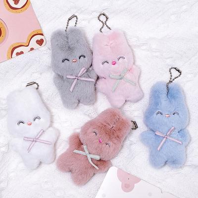 Cute Plush Toy Keychain, Squinting Rabbit Bunny Pendant for Backpack Car Bag Decor Kid Gift