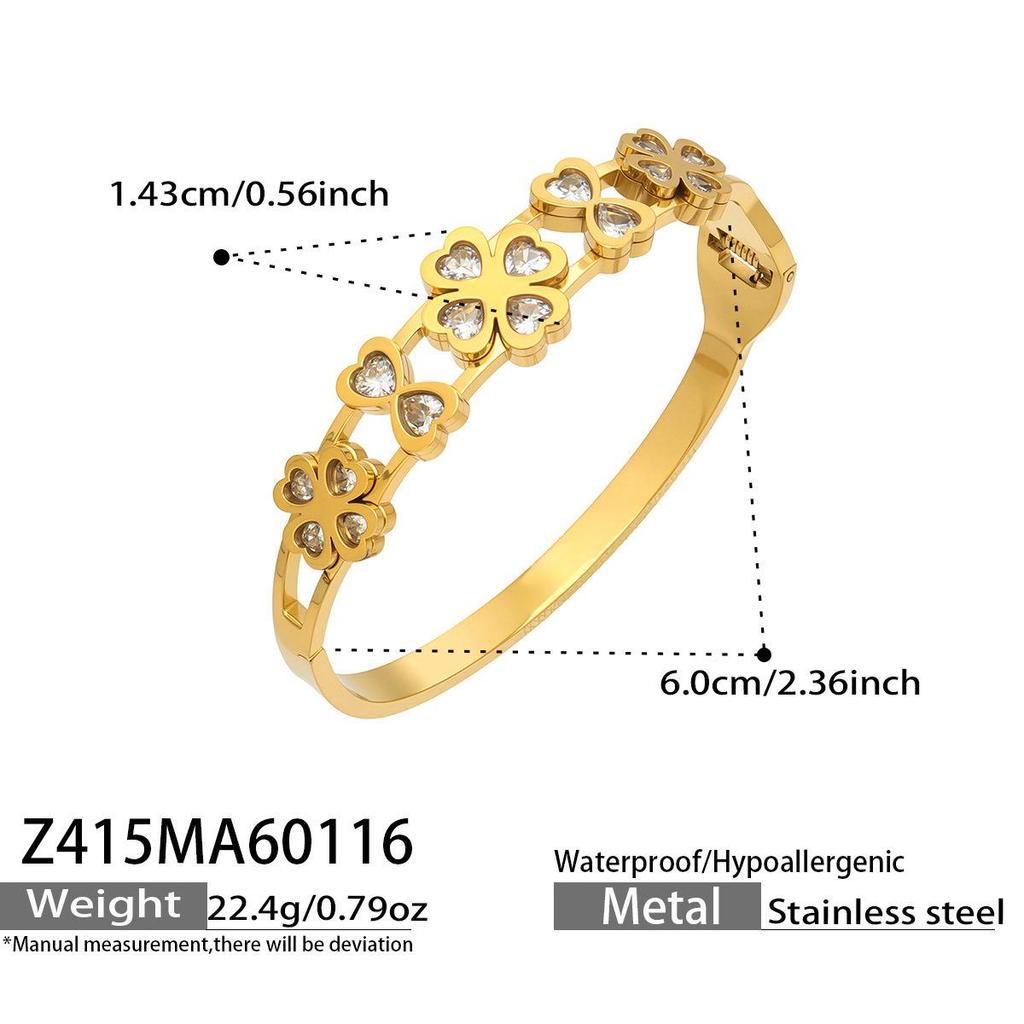 European and American Style Geometric Enamel Buckle and Zircon Flower Stainless Steel Bracelet Set