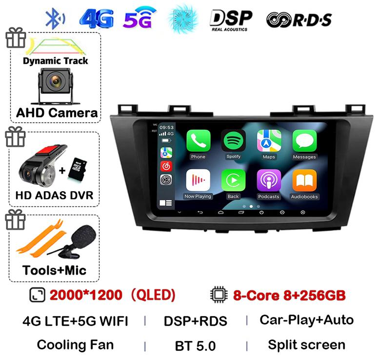 Android 14 Carplay Auto For Mazda 5 CW 2010 2011 2012 2013 2014 2015 Multimedia Car Radio Navigation Player Video WIFI+4G DSP