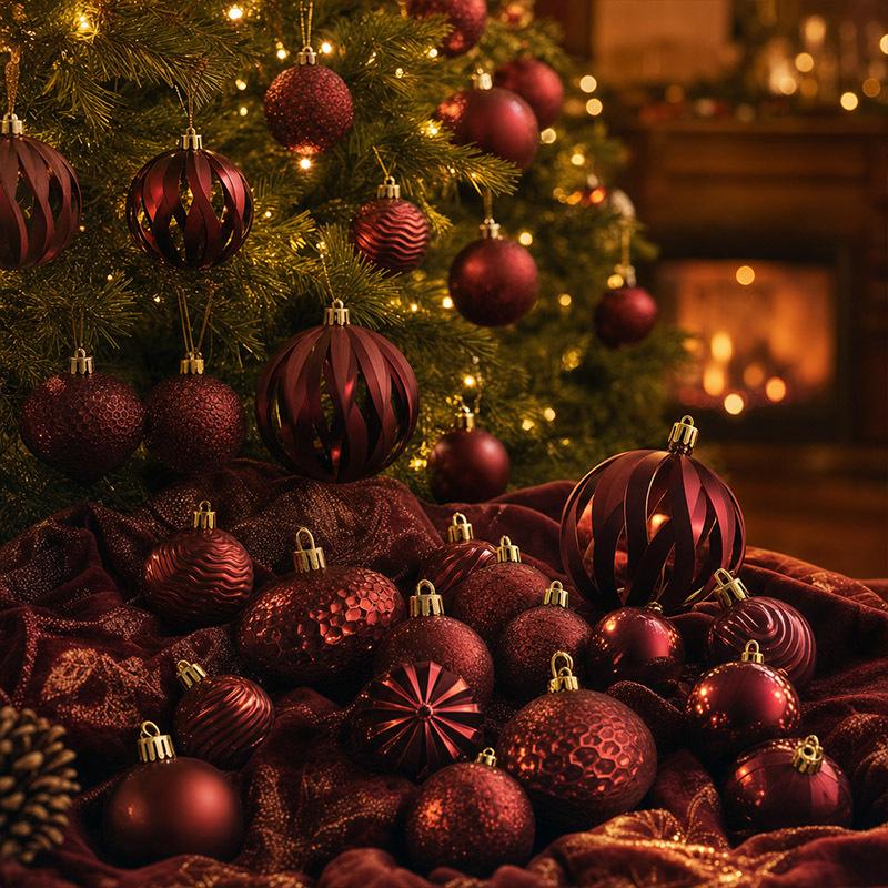 Xiyin 48-Piece Irregular Christmas Balls Set (4, 6, 8 cm) - Boxed Holiday Ornaments