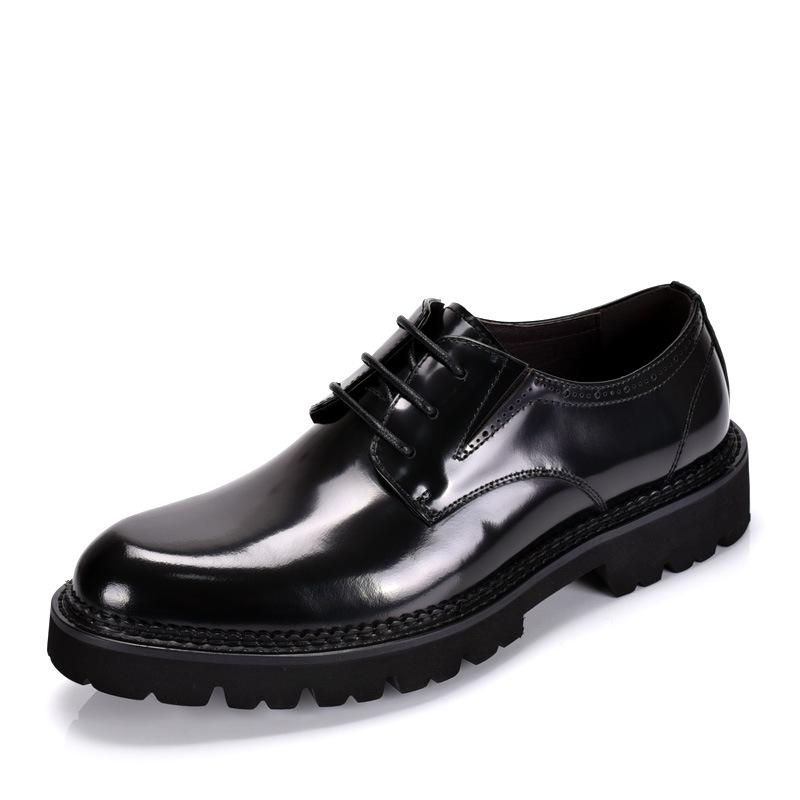 Men's British Style Patent Leather Derby Shoes - Formal Lace-up with Thick Sole & Round Toe