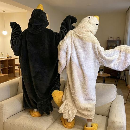 Lustiges Gänse-Enten-Kostüm für Kinder Erwachsene, Kapuzen-Tier-Einteiler Pyjama, Weiche Plüsch Tragbare Decke, Halloween Cosplay