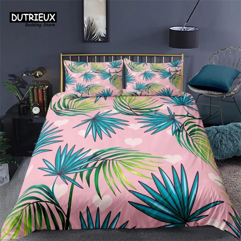 Soft Palm Leaves Comforter Cover Microfiber Tropical Botanical Leaves Bedding Set Double Monstera Leaf Floral Print Duvet Cover