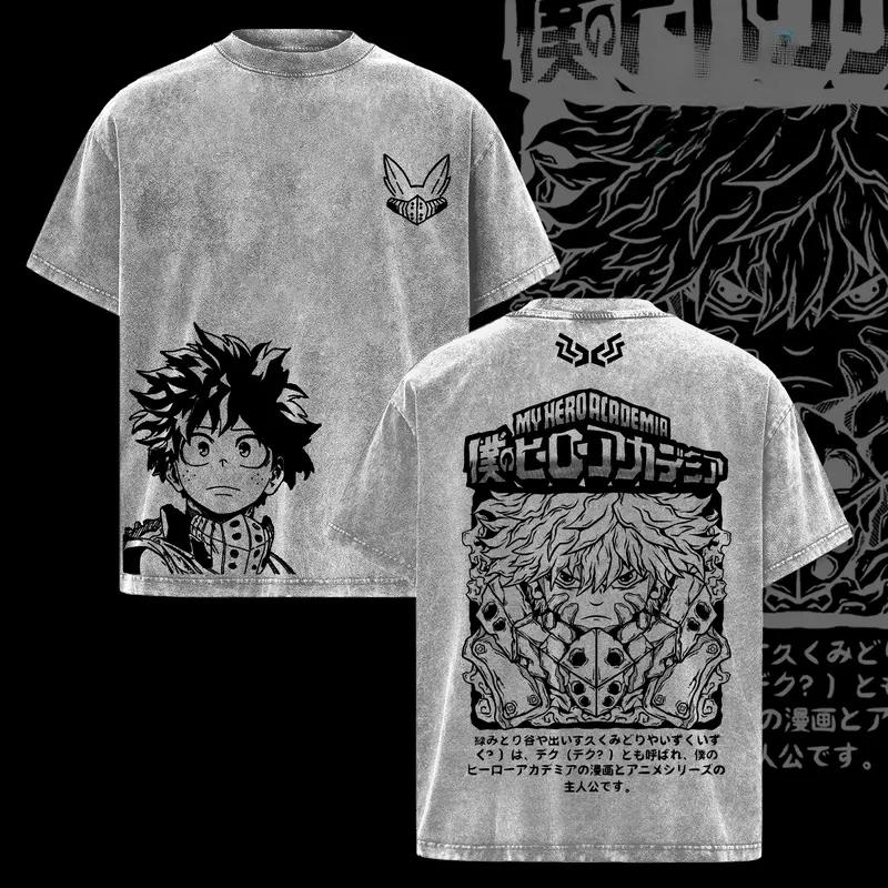 Midoriya Izuku My Hero Academia Anime Clothing Men Women Oversized T-shirts Vintage Washed T Shirt Cotton Tshirt Harajuku Tops XXL