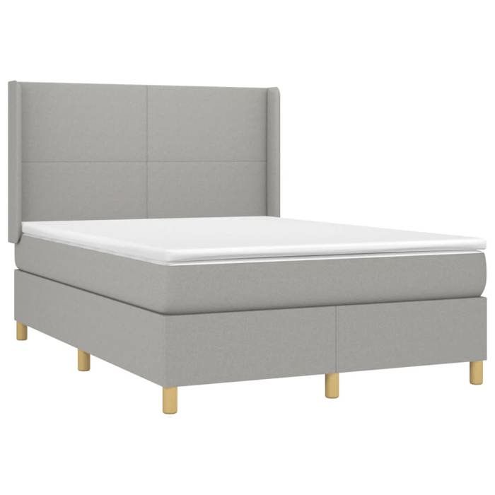 Exclusive House - LED Bed Slat Base Mattress Light Gray 140x190 Cm Fabric