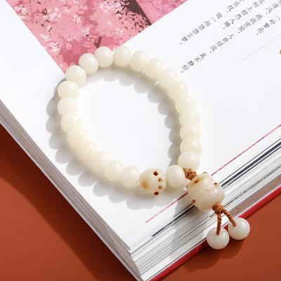 Katzenpfote Bodhi-Wurzel Armband Damen Natürliche Weiße Jade Perlen Katzenmilchbohne Quaste Niedlicher Täglicher Hand Schmuck