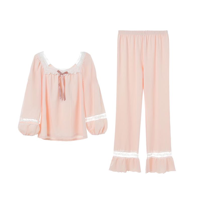 Women's Embroidered Lace Cotton Pajamas - Long Sleeve French Court Style for Spring and Autumn