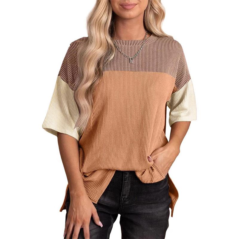 

Женская рубашка с круглым вырезом Модная универсальная повседневная темпераментная трехцветная футболка с верхом Женская XXL хаки