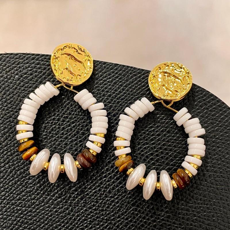 Natural tiger's eye stone series stud earrings for women Maillard exquisite retro earrings niche light luxury high-end temperament earrings