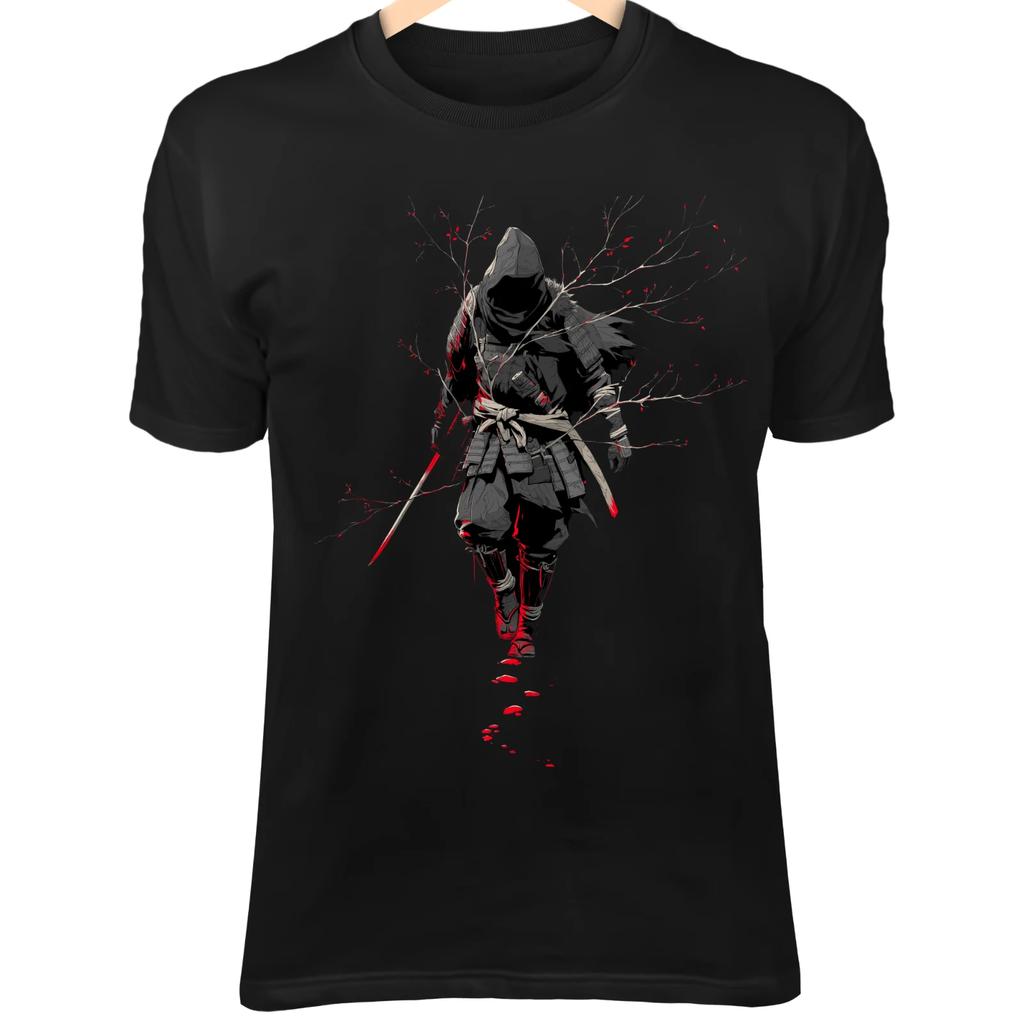 Silent Samurai III T-Shirt – Zerbrochene Maske, Blutiges Schwert, Nebeliger Pfad Krieger Kunst