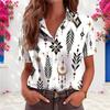 Women Plus Size Collared Neck Short Sleeve Printed Button Front White Shirt