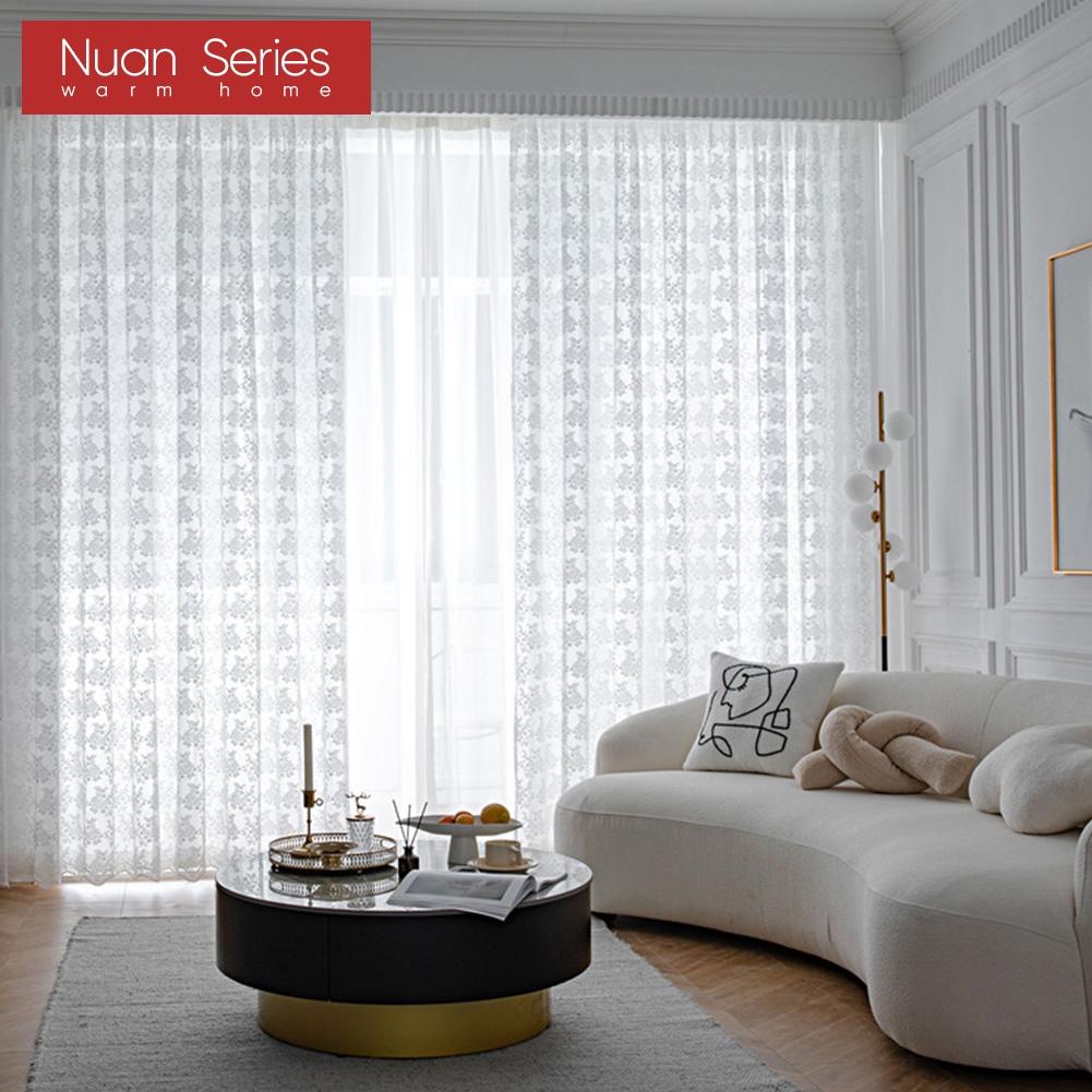 1 Pezzo Serie Nuan Pizzo Bianco Lavorato a Maglia Piccolo Floreale Chiffon Tenda per Soggiorno Camera da Letto Balcone Decorazione Casa