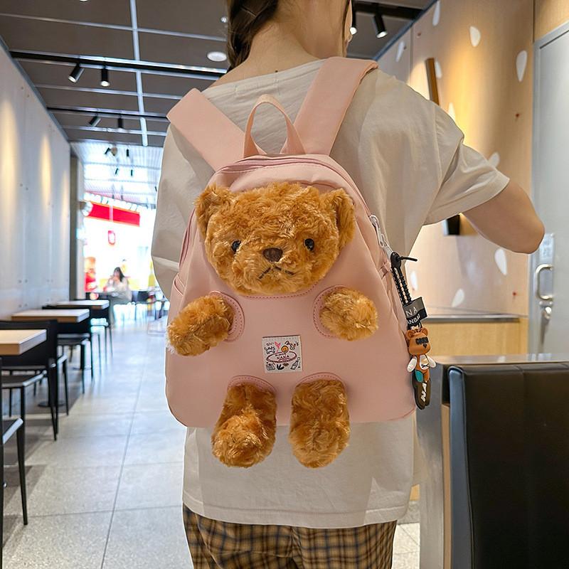 Cute Cartoon Plush Teddy Bear Doll Decoration Student Backpack With Pendant For School And Urban Use
