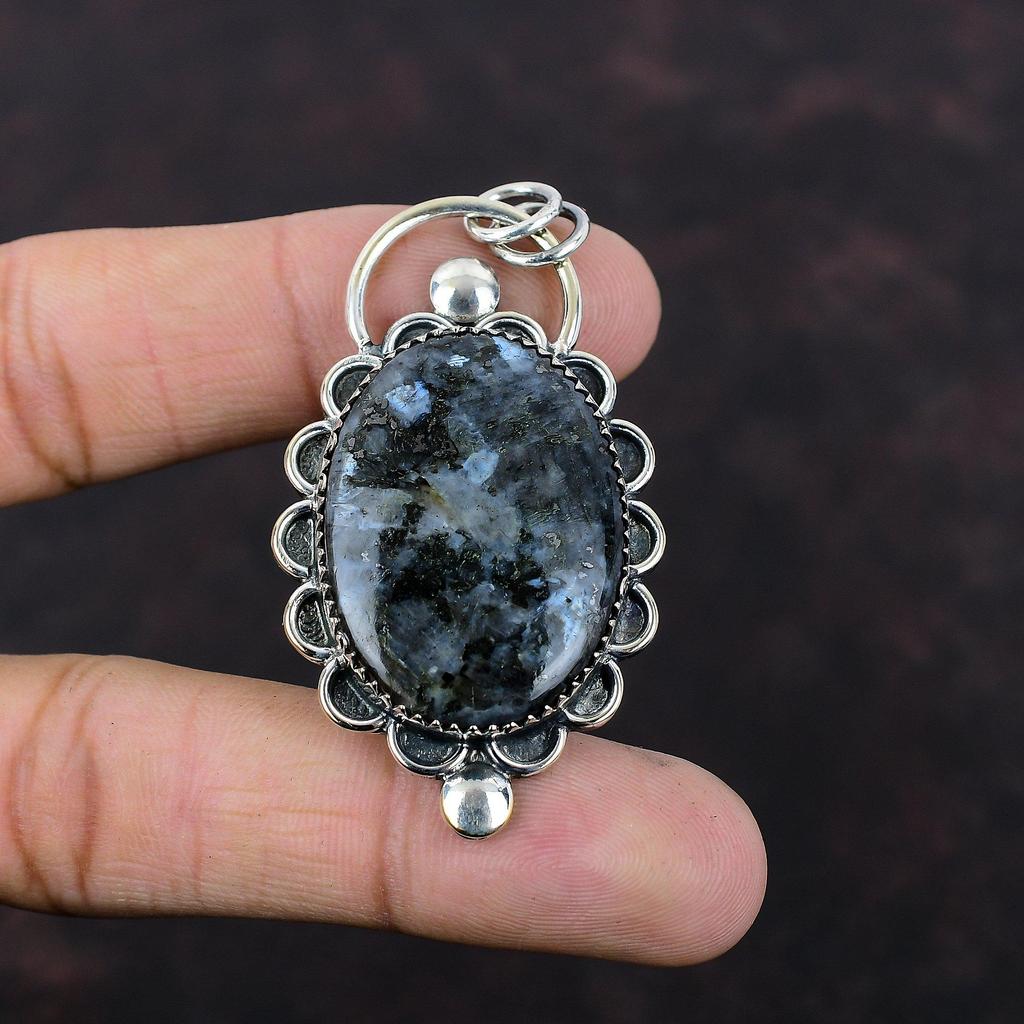 Larvikit Anhänger 925 Sterling Silber Anhänger echter Edelstein handgemachter Anhänger Larvikit Schmuck Anhänger für Frauen Geschenk für Mama Dezenter Schmuck