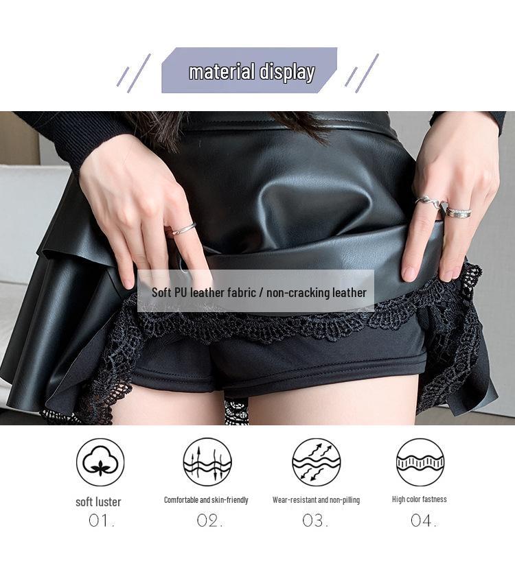 Trendy Layered PU Leather Mini Skirt - Women's High Waist Slimming A-line Skirt for Autumn/Winter 2026, New Korean Style.