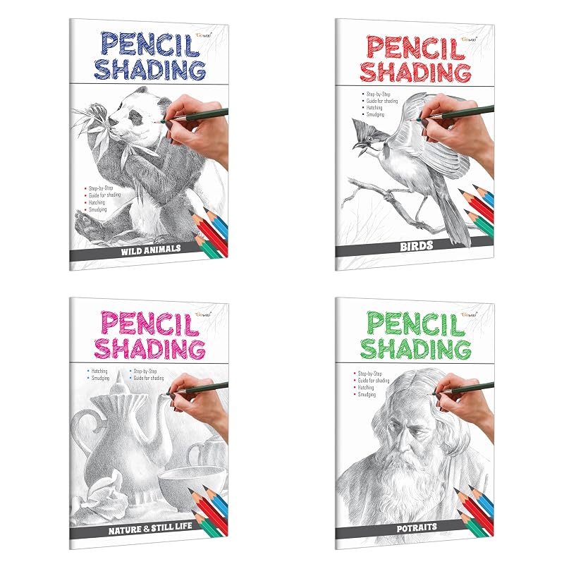 Pencil Shading Birds, Wild Animals, Nature & Still Life and Portraits : Childrens art book, Pencil Shading book for Children, Educational book for k
