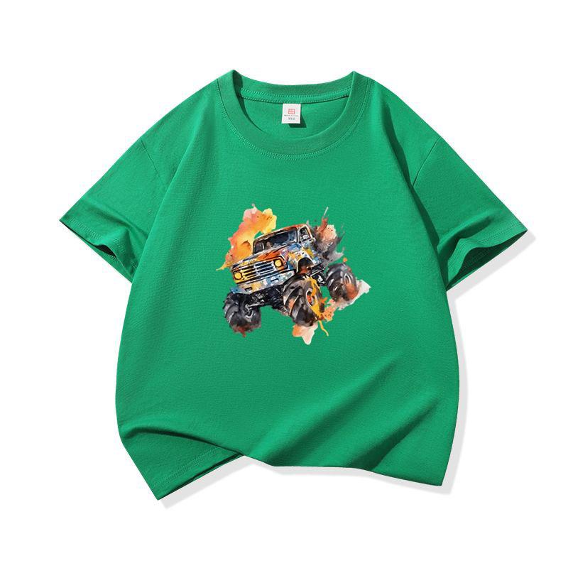 Kids Cotton T Shirt Bright Splash Offroad Vehicle Print Crew Neck Short Sleeve Tee Casual Breathable Boys Girls Summer Tops