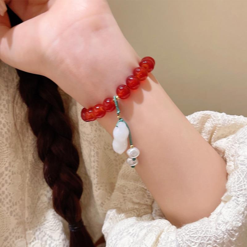 Chinese Style Red Beaded Peanut Bracelet Women's Elastic Rope Adjustable Bracelet Simple Jewelry
