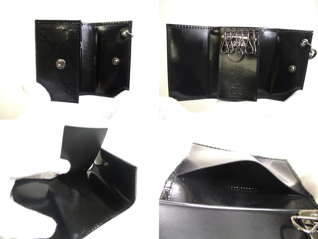 Authentic GUCCI GG Imprimee Black Leather 6 Pics Key Chain #a380   Refurbished
