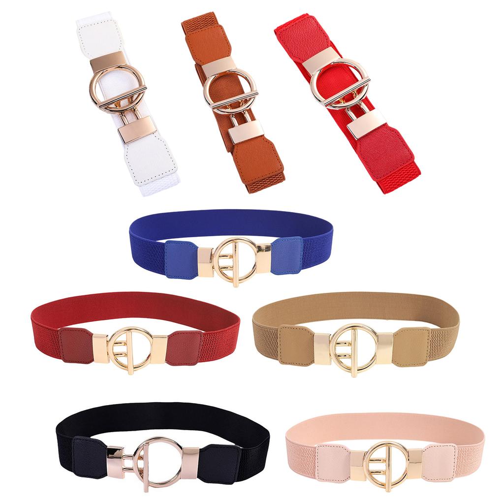 Women Stretch Waist Belt Fashionable Elastic Metal Buckle Adjustable Cincher For Dresses Casual Outfit Party Office Wear