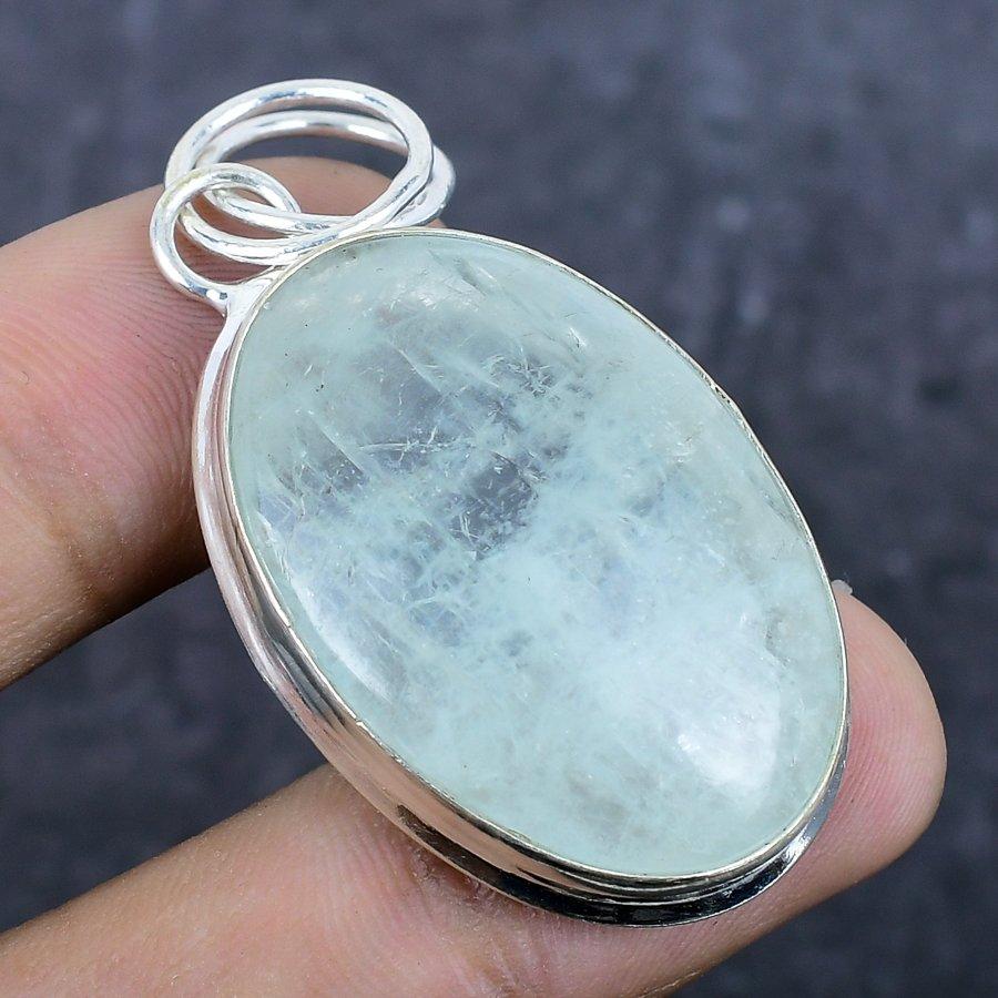 Prehnite Gemstone Handmade 925 Sterling Silver Jewelry Pendant 2.09" T9a57