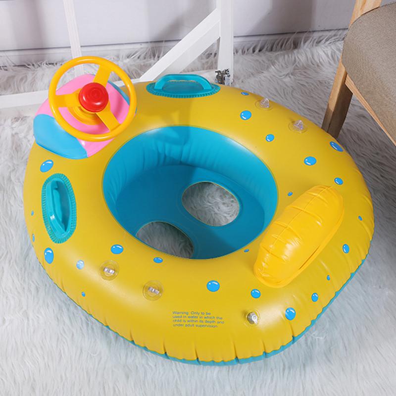 Baby Swim Ring with Sunshade, Toddler Inflatable Boat Float with Steering Wheel